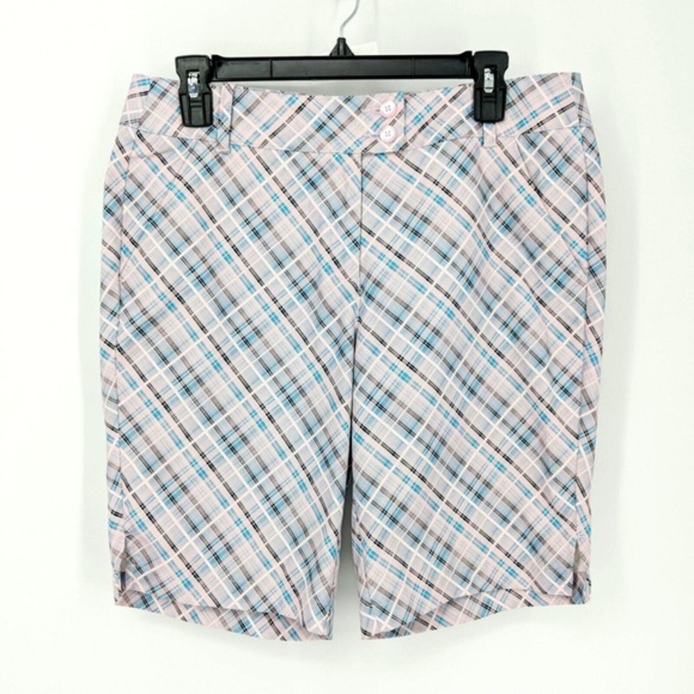 Callaway Opti Dri Plaid Bermuda Outdoor Golf Short Preppy Pink Blue Womens Sz 10